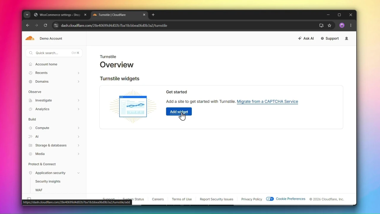 cloudflare turnstile add widget