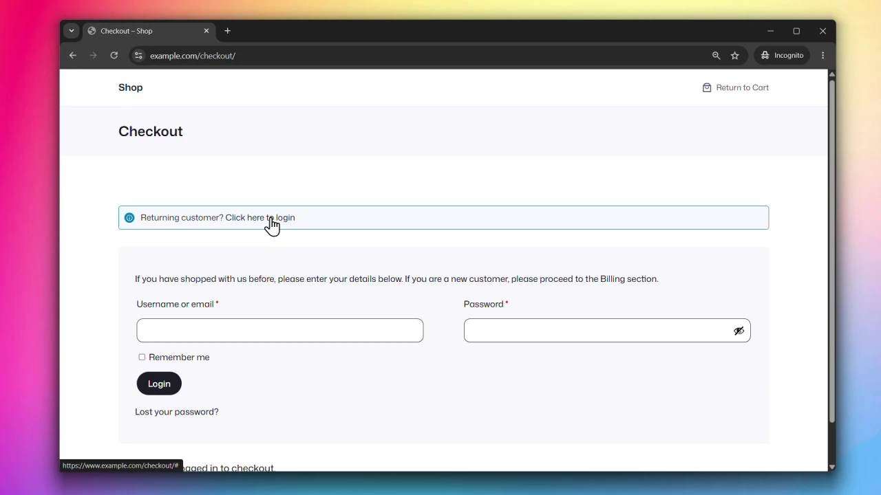 customer accounts for woocommerce default login checkout page