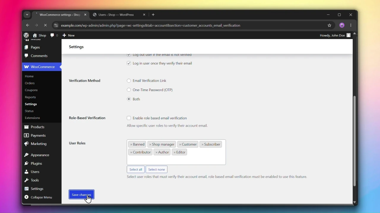 customer accounts for woocommerce email verification role based verification