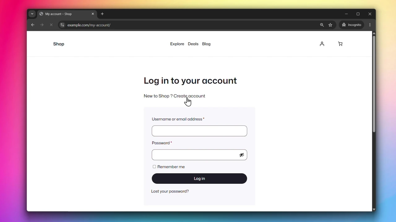 customer accounts for woocommerce modern login account login page