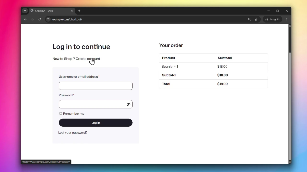 customer accounts for woocommerce modern login checkout login page