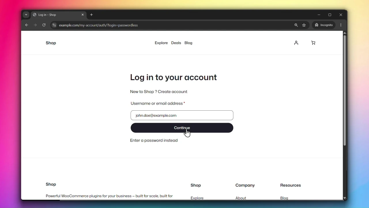 customer accounts for woocommerce passwordless login page